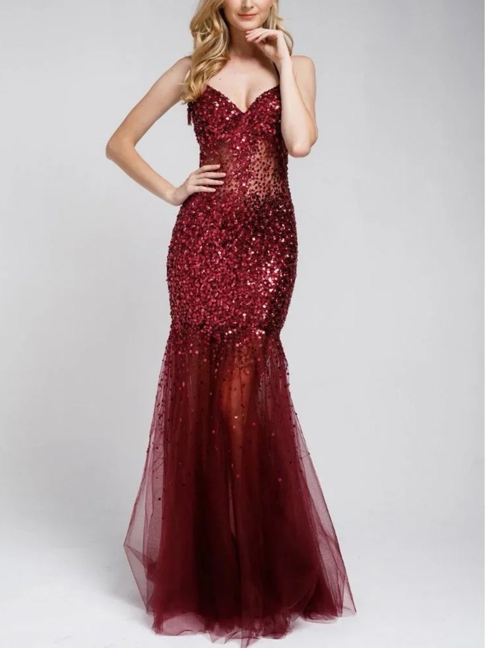 Burgundy Sequin Mermaid Maxi Dress